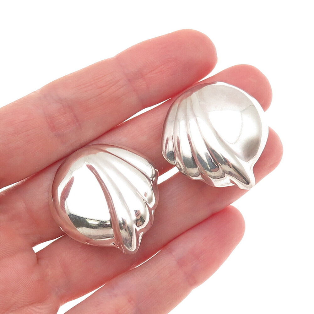 925 Sterling Silver Vintage Mexico Modernist Clip On Earrings